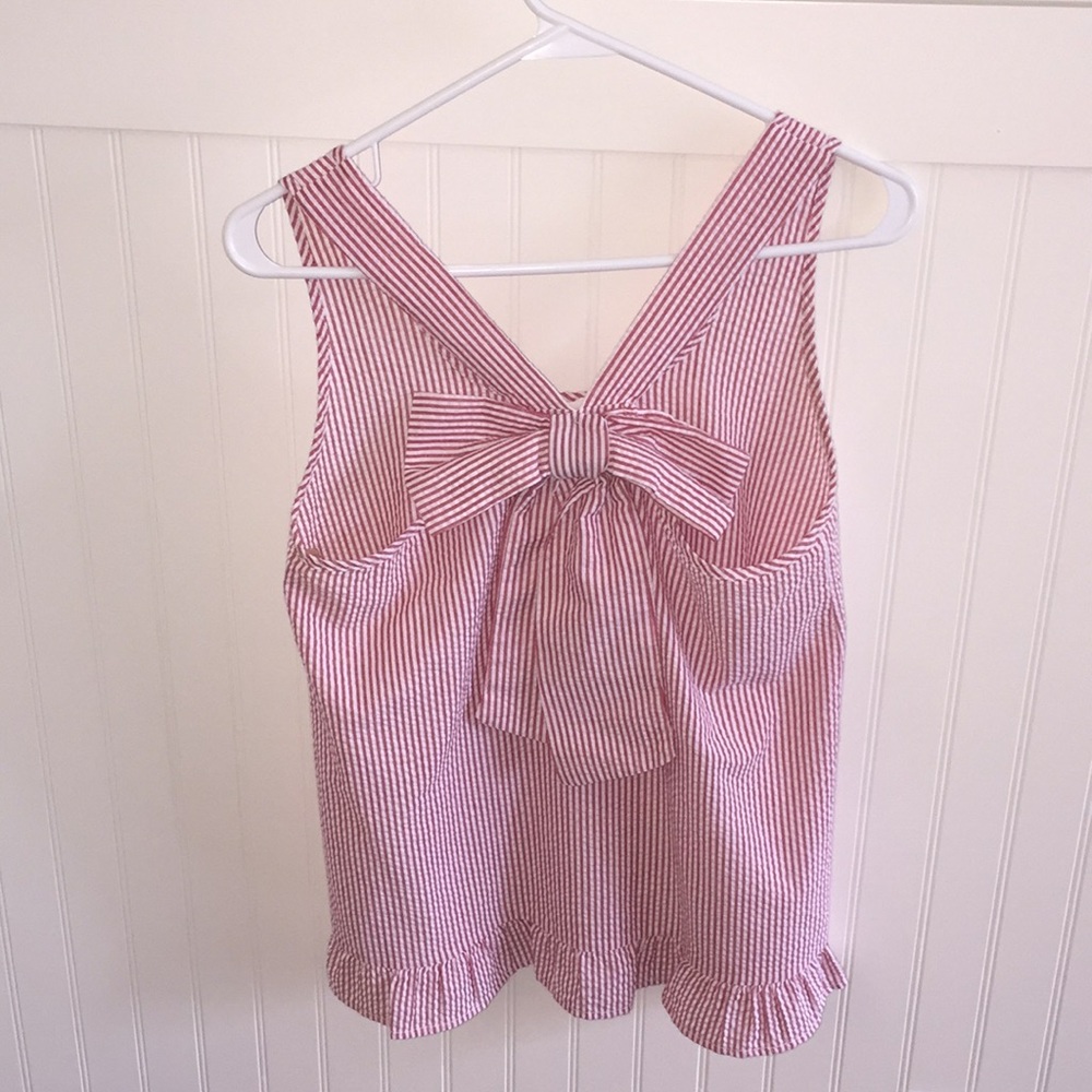 Peach Love California Red Seersucker Top with Bow